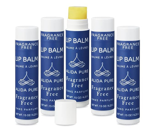 Fragrance Free Lip Balm, Vegan Lip Balm Set, Unscented, No Flavor, Beeswax Free, Organic Jojoba Oil, Avocado Oil, Vitamin E, Natural Moisturizer for Dry, Chapped, or Cracked Lips 5 Tube Set