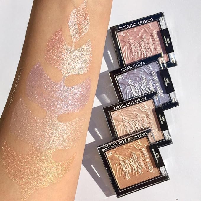 wet n wild MegaGlo Highlighting Powder, Highlighter Makeup, Shimmer Glow, Deep Gold Awesome Blossom (Pack of 4)