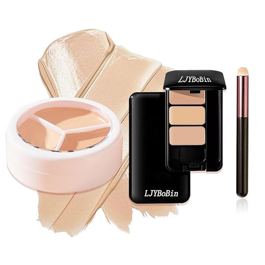 2PCS Tri Color Corrector Face Concealer Palette Set with Brush,Moisturizing Long Lasting Waterproof Color Correcting Concealer Full Coverage Cream Contour Foundation Makeup Palette Kit