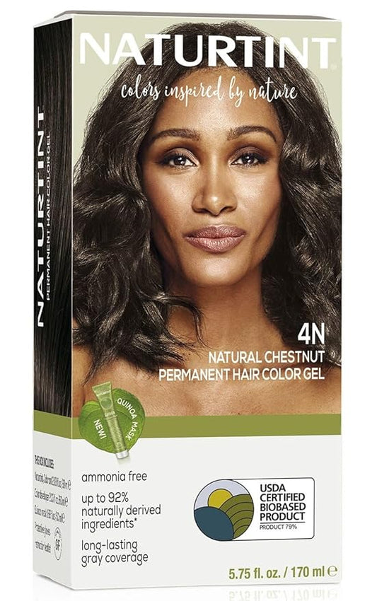 Naturtint 4N Natural Chestnut Permanent Hair Color (Pack of 1), Ammonia Free, Vegan, Cruelty Free, up to 100% Gray Coverage, Long Lasting Results (Packaging may vary)