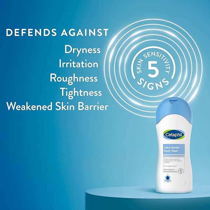 Cetaphil Ultra Gentle Refreshing Body Wash, For Dry To Normal, Sensitive Skin, Aloe Vera, Vitamin B5, Hypoallergenic, Dermatologist Tested, Fragrance Free, 16.9oz Pack of 3