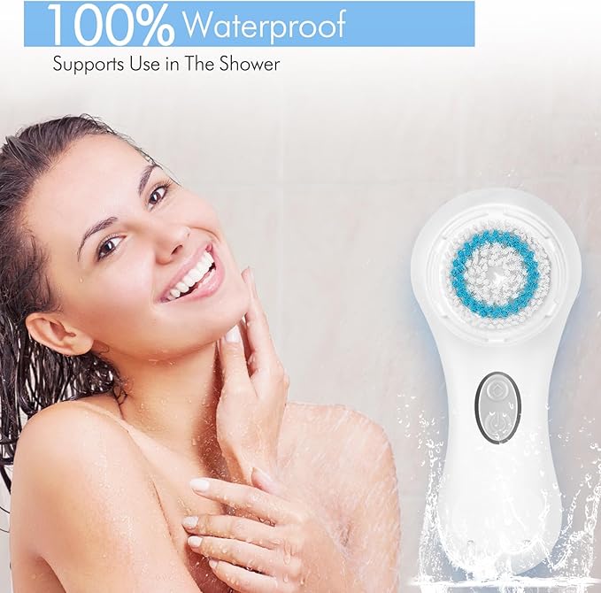 Facial Cleansing Brush, Electric Face Scrubber Exfoliator for Women Skin Care Deep Cleaning Exfoliating, Rechargeable Waterproof with 2 Sonic Vibration Speeds for Home & Travel(White)
