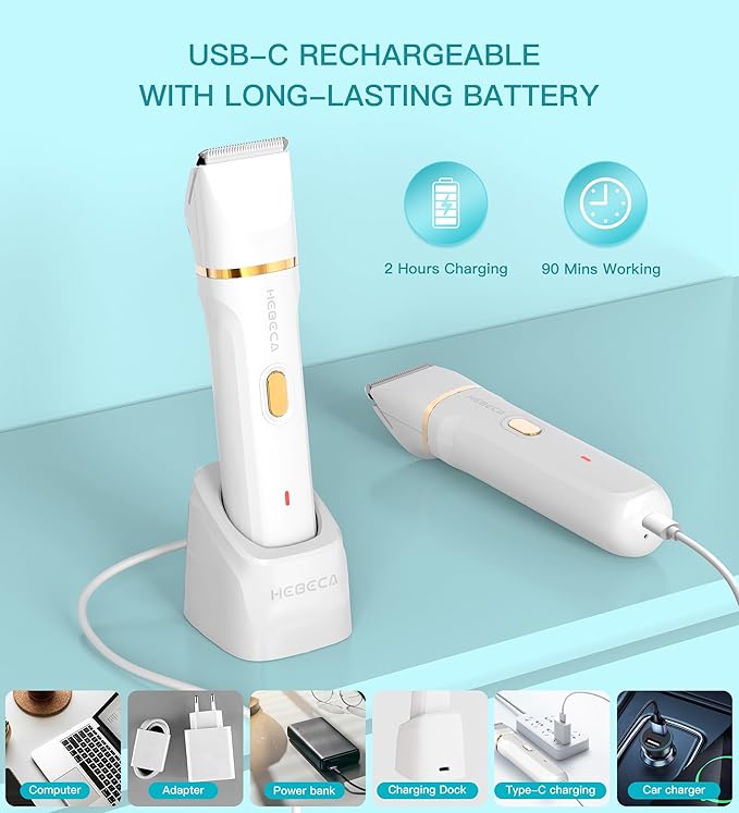 Bikini Trimmer for Women, 3in1 Electric Razor for Women with Facial Trimmers & Intimate Shaver for Sensitive Skin, Waterproof Wet & Dry Use Rechargeable Pubic Hair Trimmer Removal