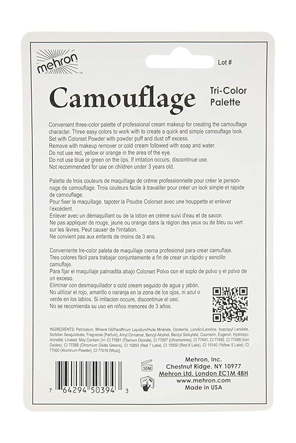 Mehron Makeup Tri-Color Character Makeup Palette | Halloween, Special Effects and Theater Cream Makeup FX Palette | Face Paint Makeup .7 oz (20 g) (CAMOUFLAGE)