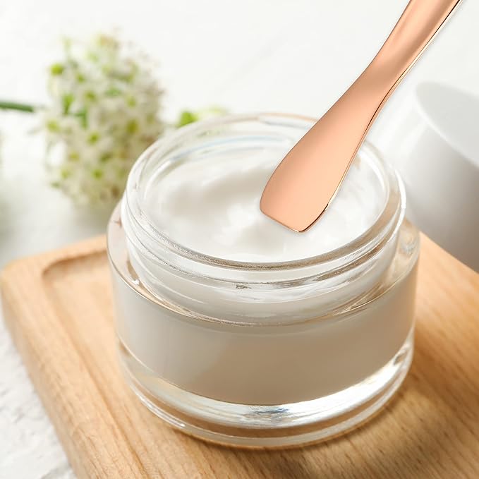 VOCOSTE 3 Pcs Makeup Spatula Mini Spoon, Eye Cream Massage Sticks Beauty Scoop, for Facial Cosmetic Face Cream, Heart Shape 2.36"x0.49", Rose Gold Tone