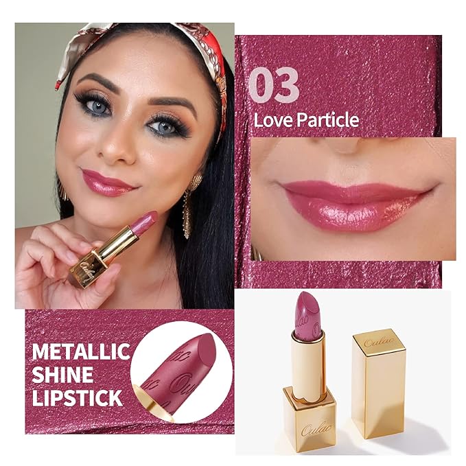 Oulac Metallic Purple Lipstick Set - 2PCS Vegan Lightweight Hydrating Formula with High Impact Lip Color for Full Coverage Lip Makeup, Christmas Gifts for Women, 03+14