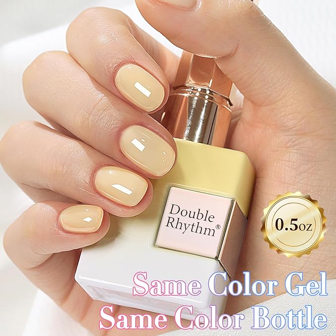 Double Rhythm 0.50 OZ Translucent Gel Polish Same Color Same Bottle Sheer Pastel Neutral Natural Milky 15 ML Jelly UV Nail Art DIY at Home (Yellow-A1625)