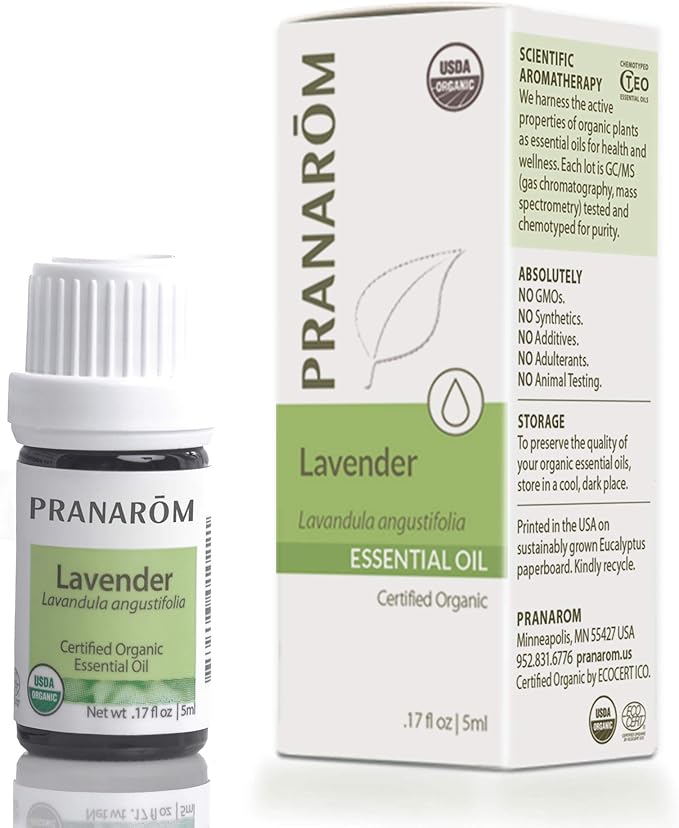 Pranarom USDA Certified Organic Lavender Essential Oil (5ml), 100% Pure Undiluted Therapeutic Grade from French Alps for Aromatherapy, Diffuser, Healthy Skin & Hair, Massage, Relaxation