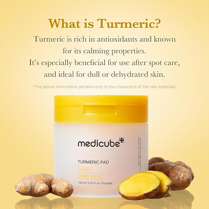 medicube Turmeric Clarifying Toner Pad for Troubled Skin & Use After Spot Care | Soothing & Calming with Turmeric, Niacinamide, Glycolic Acid | Korean Skin Care, 70 Pads