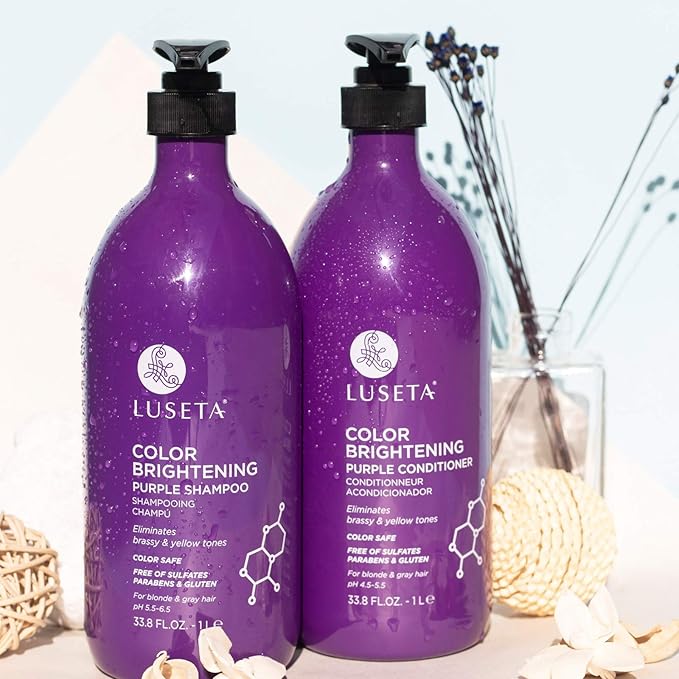 L LUSETA Color Brightening Purple Shampoo and Conditioner Set for Blonde and Gray Hair, Infused with Cocos Nucifera Oil to Help Nourish, Moisturize and Condition Hair, 2x33.8oz