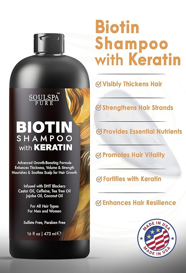 Biotin Shampoo with Keratin - Advanced Anti-Thinning, Hair Growth & Repair Formula - Soothes Scalp, with Tea Tree Oil & DHT Blockers - Strong, Healthy Hair for Men & Women - 16 fl oz