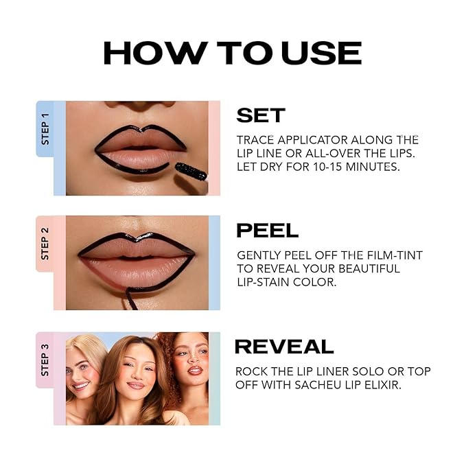 Sacheu Lip Liner Stay-N Peel Off Lip Stain — Long Lasting Matte Lip Tattoo Transfer Proof Lipstain Infused with Hyaluronic Acid & Vitamin E for All Skin Types — Vegan & Cruelty-Free, p-INKED