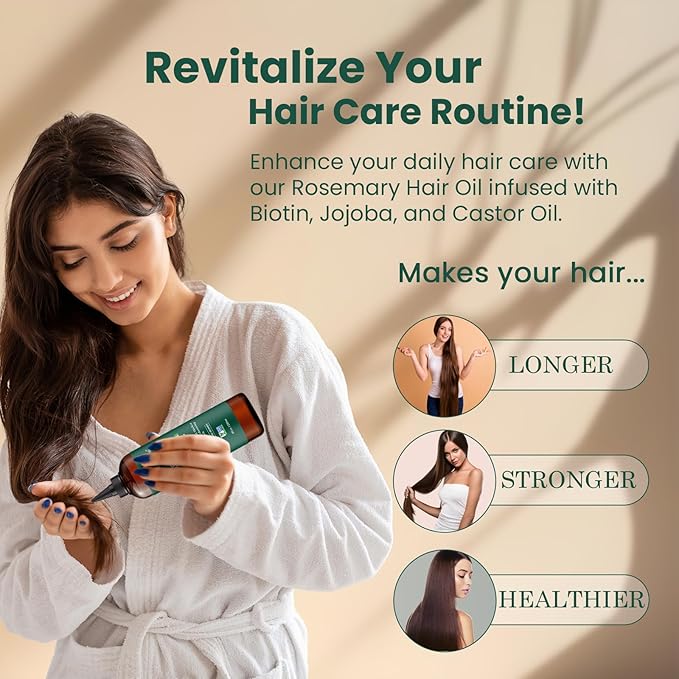 Natural Riches 100% Pure Premium Rosemary Oil For Hair Growth Infused With Biotin & Vitamin E Jojoba & Castor Oil Hair Strengthening Treatment | Nourishing & Volumizing | Non GMO Verified 8 Fl oz.