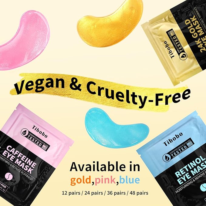 Under Eye Patches(12 Pairs), 24K Gold, Caffeine, Retinol Eye Masks for Puffy Eyes, Wrinkles, Dark Circles, Undereye Bags Treatment - Restoring & Awakening & Moisturizer Skin care Gift for Women