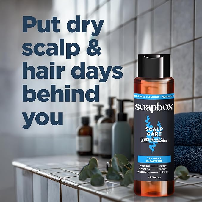 Soapbox Men's Scalp Care 2 in 1 Shampoo and Conditioner For Men, Natural Mens Shampoo and Conditioner, Tea Tree & Eucalyptus, 16oz
