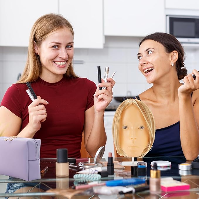 Makeup Practice Face, 2024 Upgrade 5D Makeup Mannequin Face Reusable Silicone Makeup Practice Face Board with Bracket, Come with Makeup remover & Concealer 3 Color & Makeup Bag White