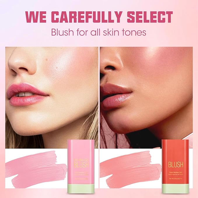 Buqikma Blush Stick Hydrated Solid 2PCS Blush Stick for Cheeks - Soft Cream Blush Stick Natural Matte Makeup Blush Stick Cream Blush Moisturizer Stick for Face,Lips and Eyes (Shy Pink+Orange)