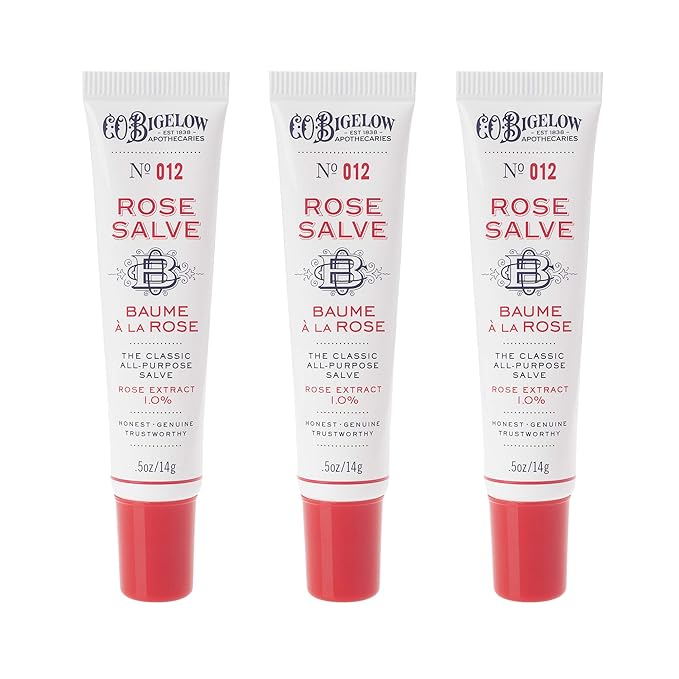C.O. Bigelow Rose Salve Lip Balm Tubes 3 Pack, All Purpose Salves Moisturizing for Chapped Lips and Dry Skin