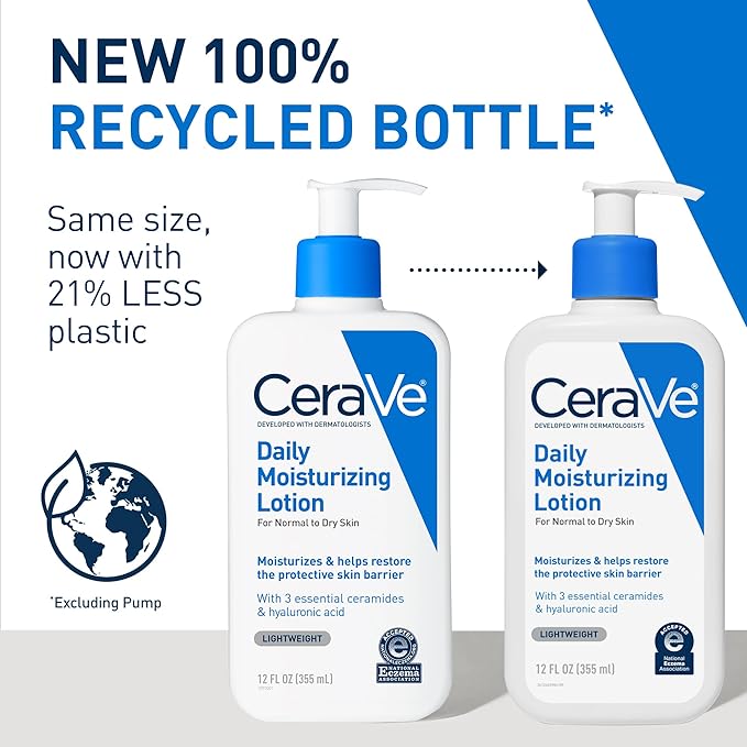 CeraVe Daily Moisturizing Lotion for Dry Skin, Body Lotion & Face Moisturizer with Hyaluronic Acid and Ceramides, Daily Moisturizer, Fragrance Free, Oil-Free, 12 Ounce