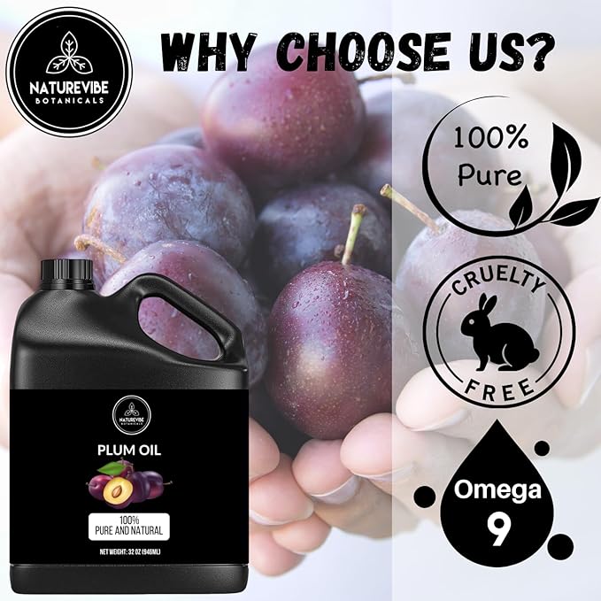 Naturevibe Botanicals Plum Oil 32 Ounces | 100% Pure and Natural | Great for Skin Care and Hair Care