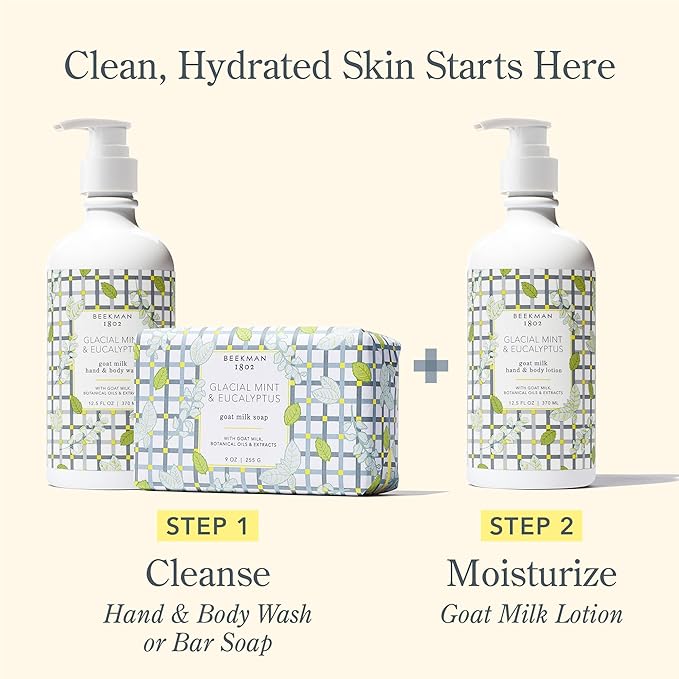 Beekman 1802 Glacial Mint & Eucalyptus Goat Milk Body Lotion - Scented - 12.5 oz - Hydrating & Deeply Moisturizing - With Shea Butter & Jojoba Seed Oil - Good for Sensitive Skin - Cruelty Free