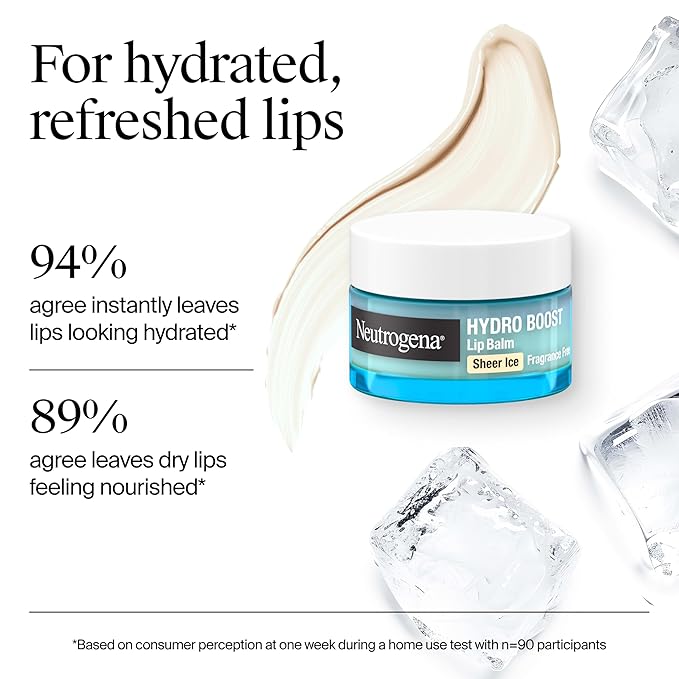 Neutrogena Hydro Boost Hyaluronic Acid, Unscented Lip Balm Leaves Lips Feeling Hydrated, Sheer Ice Nude Lip Balm with a Sweet Sugar Flavor, Fragrance Free, 0.5 oz (Pack of 2)