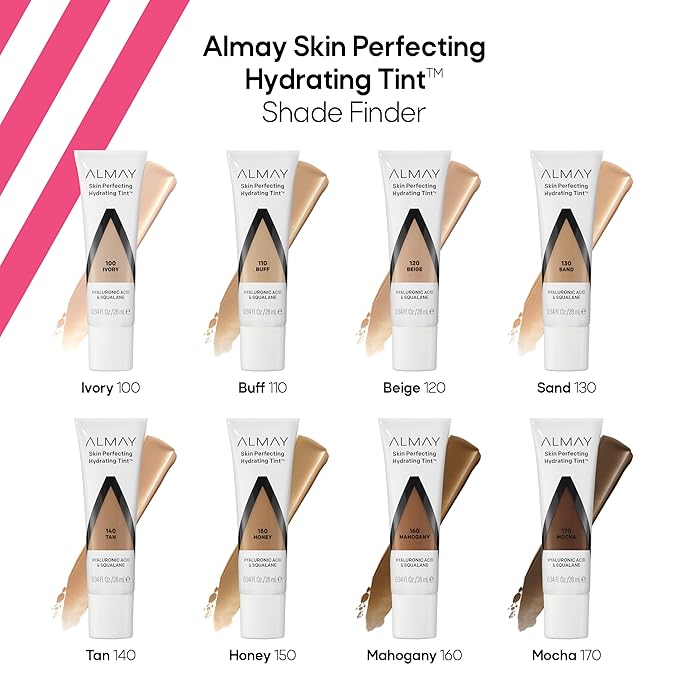 Almay Hydrating Liquid Foundation Tint, Lightweight with Light Coverage, Naturally Dewy Finish, Hypoallergenic, Dermatologist TestedFragrance Free, 120 Beige, 0.94 fl oz.