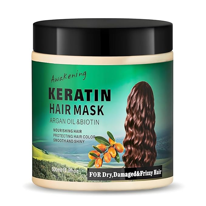 Hair Mask Deep Treatment Conditioner Collagen Protein Argan Oil Biotin Repair For Dry Damaged Frizzy Curly All Hair Types(16.9 Fl Oz/500ml) (keratin)
