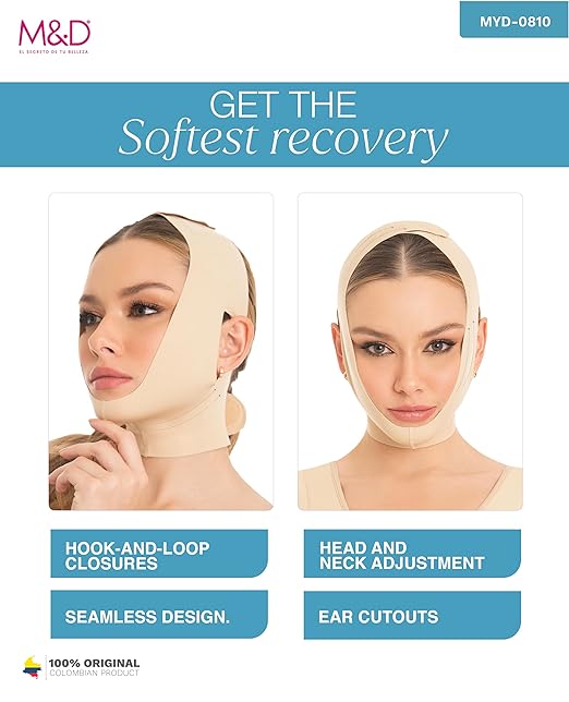 M&D Face Slimming Chin Strap Lipo Compression Garment Mentonera Postquirúrgica Facial Beige S