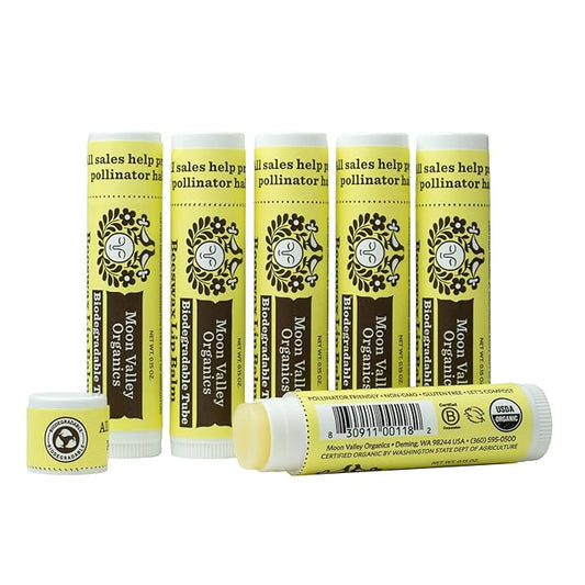 Moon Valley Organics Beeswax Lip Balm for Moisturizing Lips and Cuticles (VELVETY VANILLA, 6-Pack)