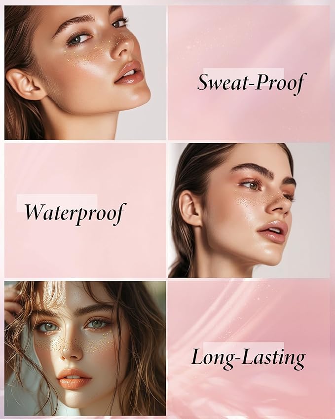 Glitter Freckles, Gold Freckles Temporary Face Tattoos, Body Face Glitter for Women Girls, Country Concerts Singer Festival Rave Accessories (Gold - 10 pcs)