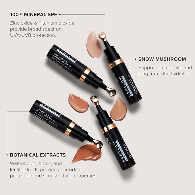 DRMTLGY Luminous Eye Corrector SPF 41, Under Eye Color Corrector for Dark Circles, Anti-Aging Tinted Eye Cream, Hydrating Eye Serum with Peach Undertone, Fair
