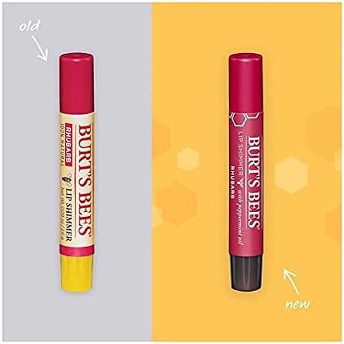 Burt's Bees Shimmer Lip Tint Set, Tinted Lip Balm Stick, Moisturizing for All Day Hydration with Natural Origin Glowy Pigmented Finish & Buildable Color, Rhubarb (4-Pack)