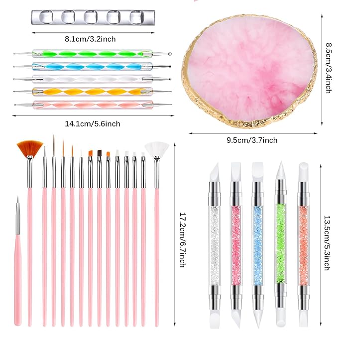 Nail Art Tools 27Pcs Set,Nail Art Brush,Resin Nail Art Palette,5 Pcs Nail Art Sculpture Pen,2-way Acrylic Silicone Engraving Pen Dotting Pen Tools Nail Art Kit for Nail Art DIY