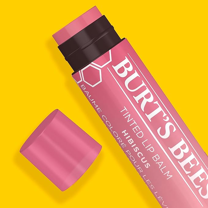 Burt's Bees Lip Tint Balm with Long Lasting 2 in 1 Duo Tinted Balm Formula, Color Infused with Deeply Hydrating Shea Butter for a Natural Looking Buildable Finish, Soft Hibiscus (2-Pack)