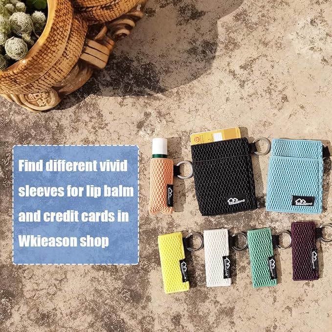 WK IEASON Lip Balm Sleeves Holder Keychain 3pcs Clip on Chapstick Lipstick Sleeves Keychain Holder Pouch Tight-Knit Elastic Lipstick Sleeves Key Ring(Black/Jade/Orange)