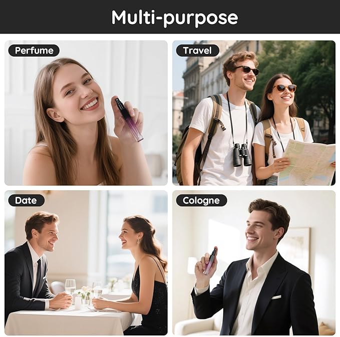 Segbeauty 0.34oz Mini Travel Spray Bottle, 10Pcs Glass Refillable Atomizer Spray Bottle for Perfume, 10ml Empty Perfume Atomizer Fine Mist, Portable Travel Cologne Sprayer with Refill Tool