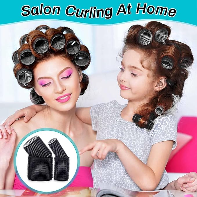 Selizo Hair Curlers 36 Pcs Set with 24Pcs Hair Curlers 4 Sizes and 12 Pcs Hair Clips for Long Medium Short Thick Hair, Black