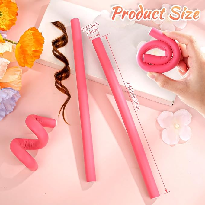 Selizo 30Pcs 9.45"x0.55" Flexible Hair Rollers, Foam Curlers for Short, Medium and Long Hair, No Heat Curlers, Hair Rods - Pink(Diameter 0.55')