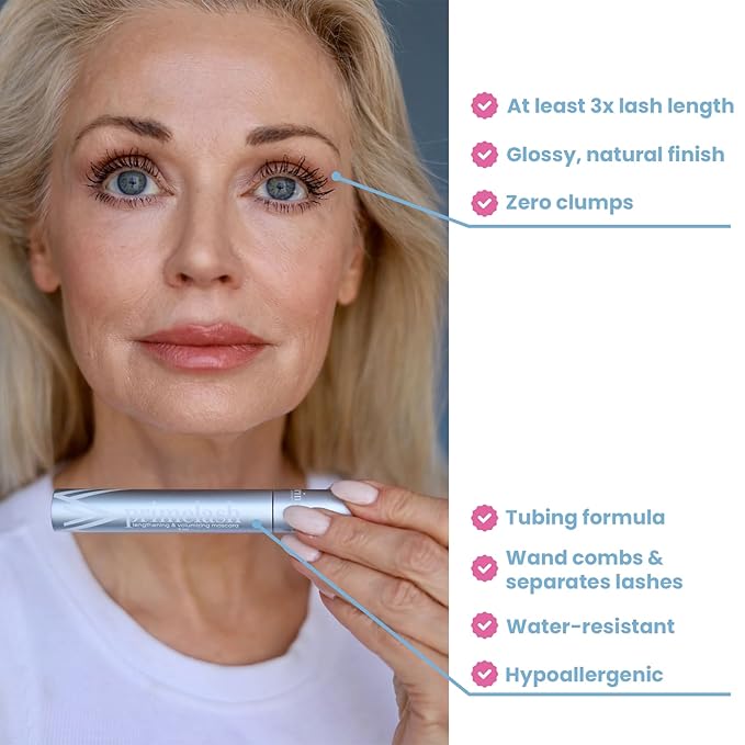 PrimeLash Mascara for Older Women – Volumizing, Incredible Length in 2 Coats – Long-Stay, Zero Clumps, Hypoallergenic (Brown)