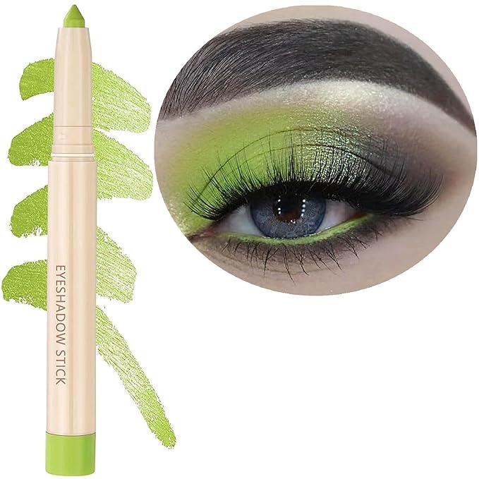 Green Eyeshadow Stick, Smooth Cream Shimmer Eyeshadow Pencil, Waterproof Long Lasting High Pigmented Hypoallergenic Eye Shadow Highlighter Stick Create Multi-Dimension Eyes Look(08# Grass Green)