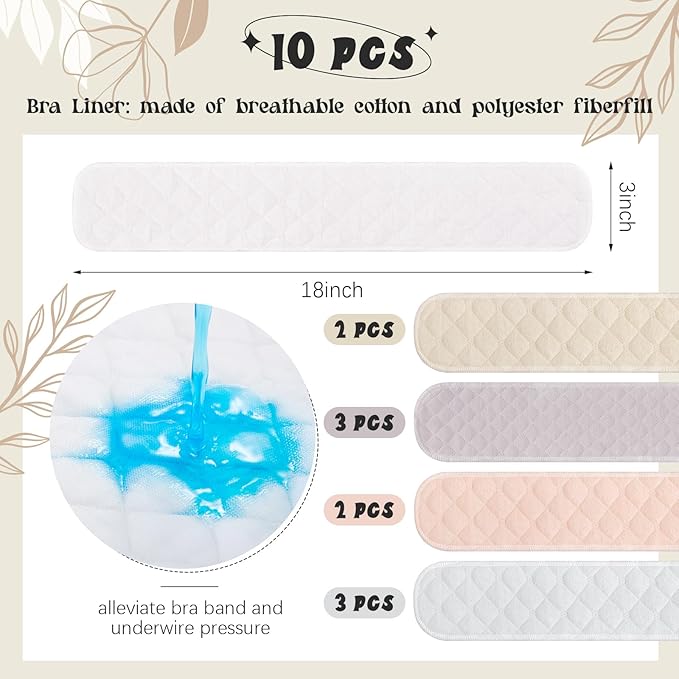 Toulite 10 Pcs Cotton Bra Liners 3 Layer Rectangle Under Bra Pads Sweat Liners for Women Sweating Supplies