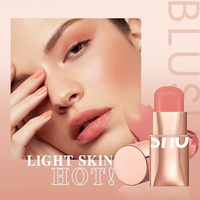 Blush Stick for Cheeks Makeup,Waterproof Cream Blush Face Stick Multi-Use Lip and Cheek Tint,Matte Finish Lightweight Easy to Blend Natural Cream Blusher for All Skin Tones-Glistening Peach