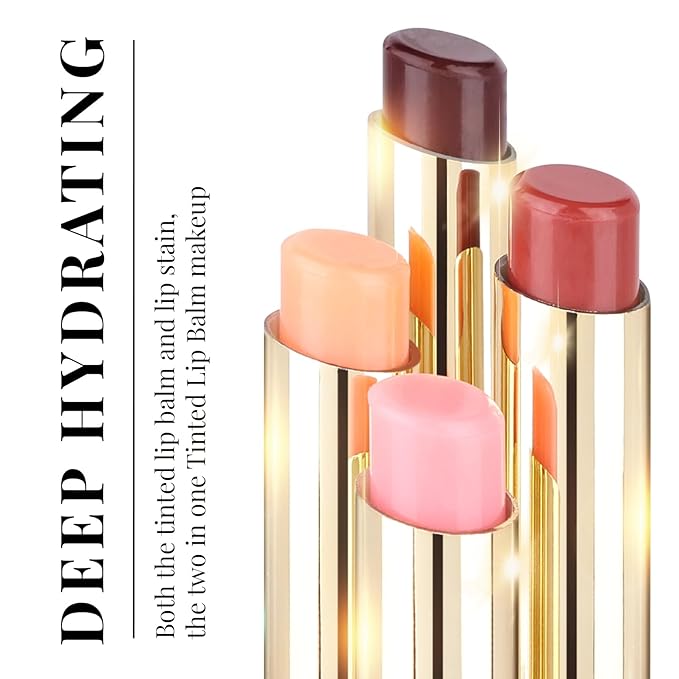 KYDA 2 Colors Tinted Lip Balm, Hydrating Sheer Formula Lip Balm, Natural Glossy Finish, Moisturizing Lip Care Balm for Dry Lips, Pink Candy and Peach Candy