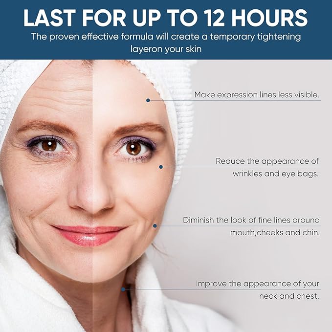 Instant Face Lift Serum, Temporary Skin Lifting & Tightening Serum, Effective Smooth Fine Lines, Wrinkles & Visibly Hide Loose Sagging Skin