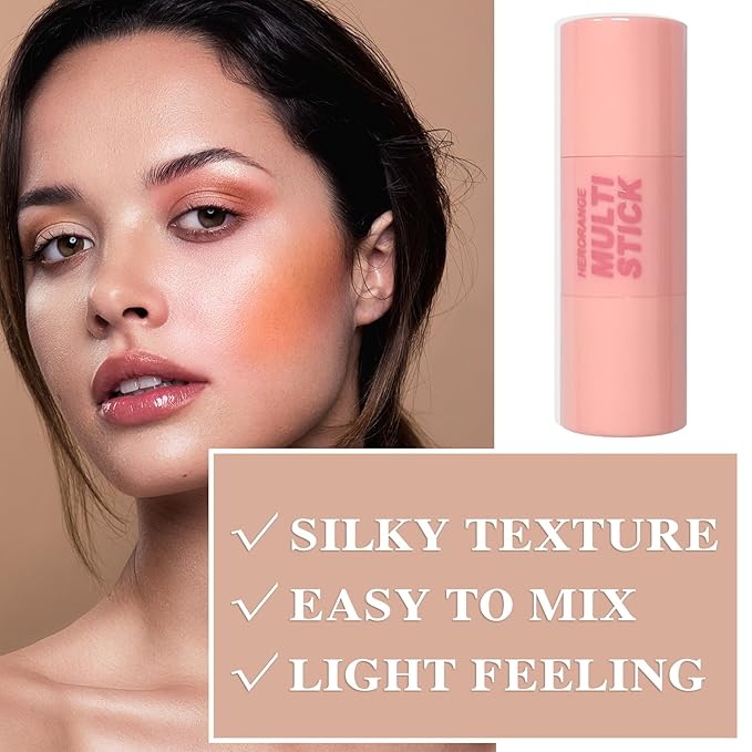 Cream Blush Stick with Brush and Makeup Sponge,Waterproof Multi Cream Makeup Stick,Lightweight,Long-lasting,2 in 1 Multi Blush for Cheeks & Lip Tint & Eyeshadow P