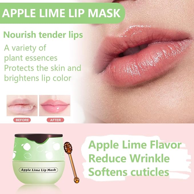 Apple Lime Lip Balm, Honey Strawberry Apple Watermelon Lip Mask, Vitamin E Lip Masks, Moisturizing Lip Sleeping Mask, Lip Balm With Stick, Lip Scrubs Exfoliator (Apple Lime）
