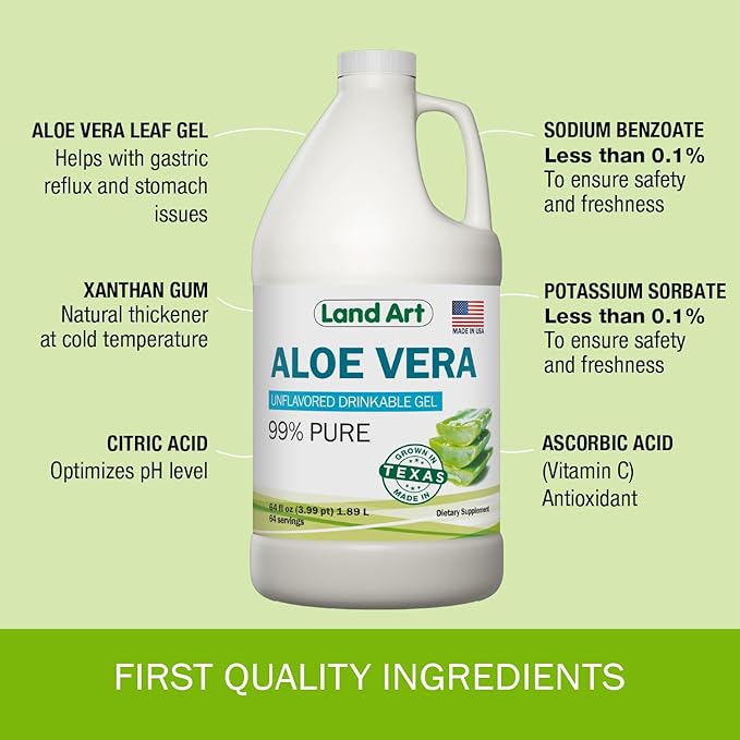 Organic Aloe Vera Drinkable Gel for Heartburn & Acid Reflux Relief - 99.7% Pure - Cold-Processed - Improves Digestive Health - Soothing and Natural - Vegan & Gluten-Free - 64 fl oz (Pack of 2)