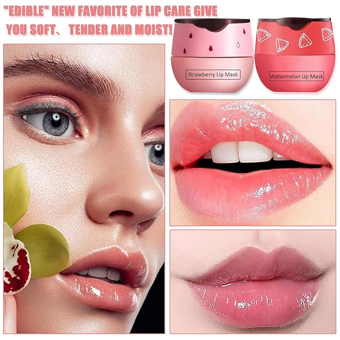 4 PCS Bee Lip Balm Honey Pot,Strawberry&Honey&Watermelon&Apple Lime Lip Sleeping Mask,Hydrating Prevention Dry and Cracked Lip Scrubs Exfoliator Lip Care,Moisturizing Lip Mask Overnight