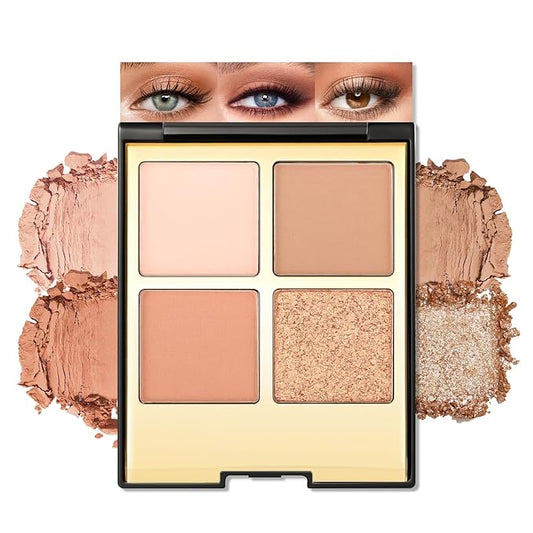 Erinde 4 Colors Eyeshadow Palette Eye Shadow Makeup, Matte Shimmer Metallic Off-white Light brown Peach Bronze Nude Neutral Eyeshadow, Long Wearing, Pigmented Blendable, Quad Eye Shadow Palette, 06